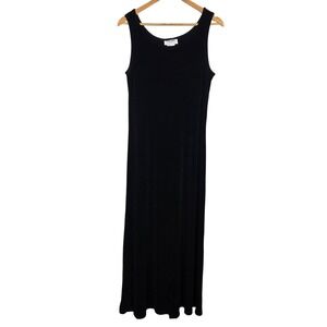 Valenti Black Velvet Maxi Dress Sleeveless Scoop Neck‎ Size Medium Side Slit